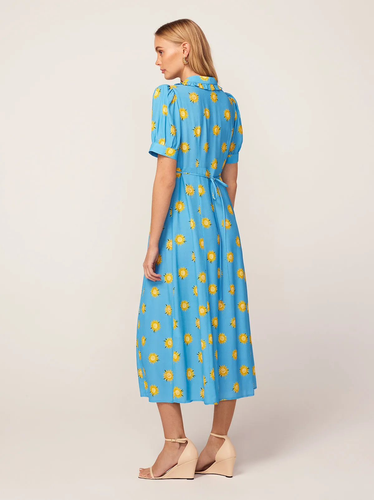 Bethany Blue Sunflower Print Tea Dress