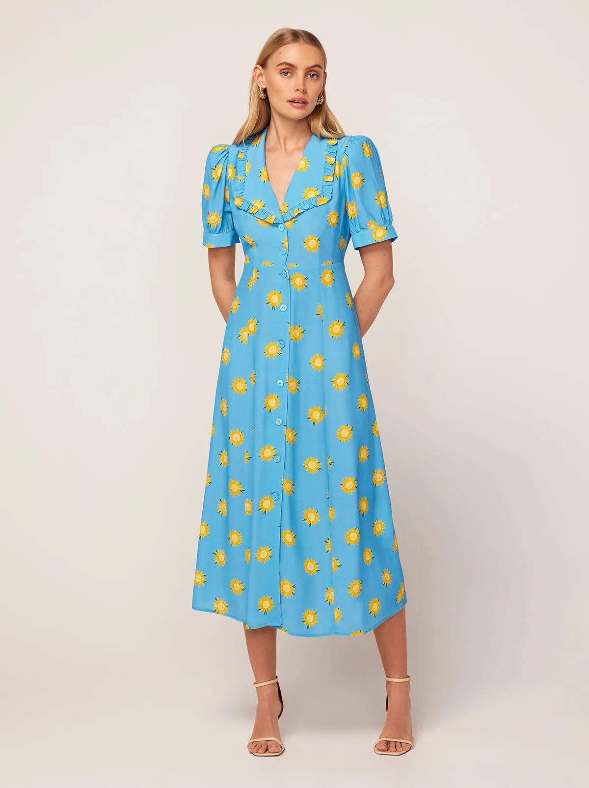 Bethany Blue Sunflower Print Tea Dress
