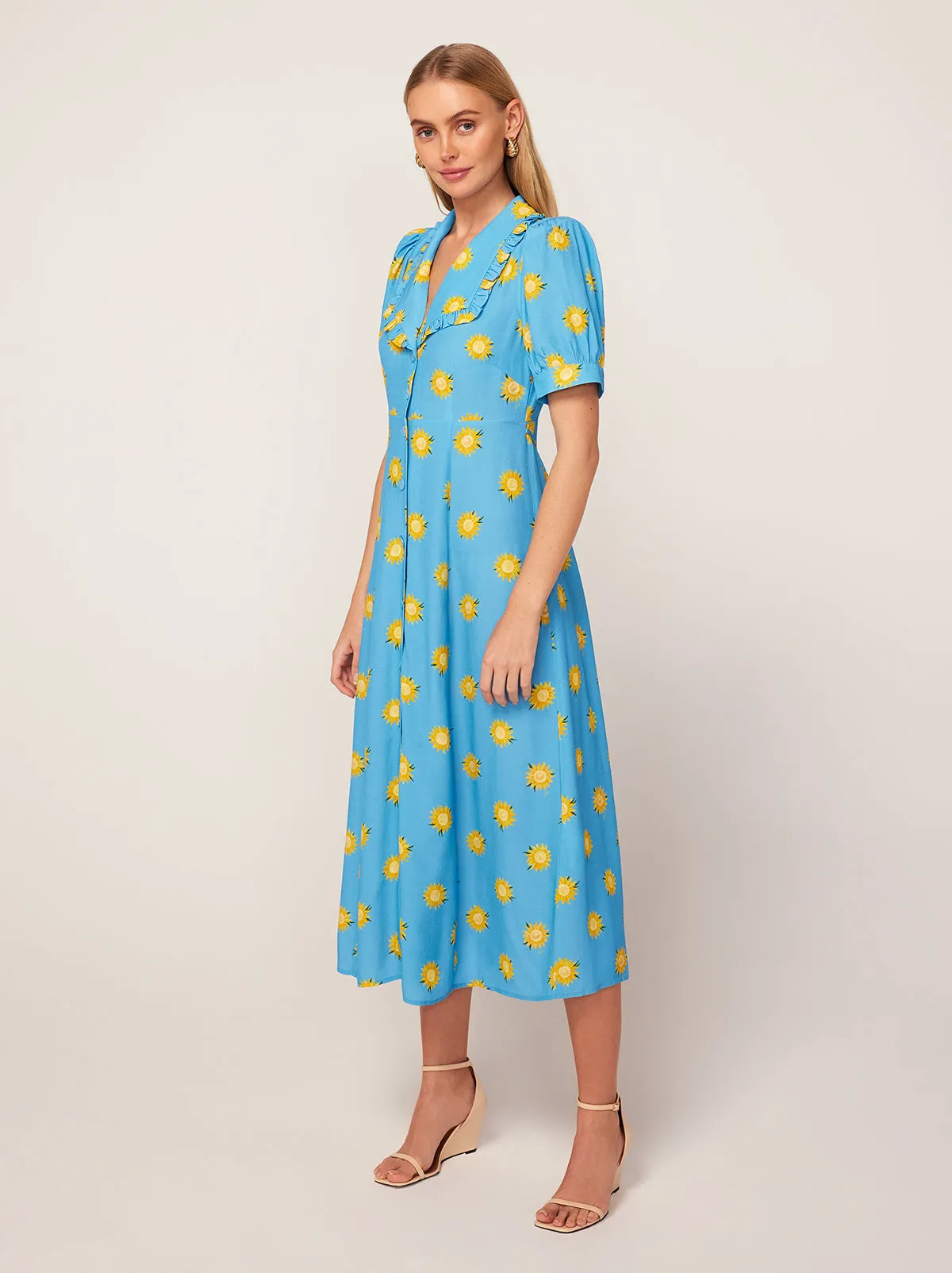 Bethany Blue Sunflower Print Tea Dress