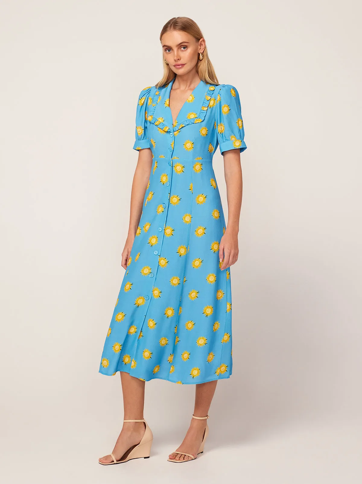 Bethany Blue Sunflower Print Tea Dress