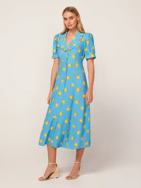 Bethany Blue Sunflower Print Tea Dress