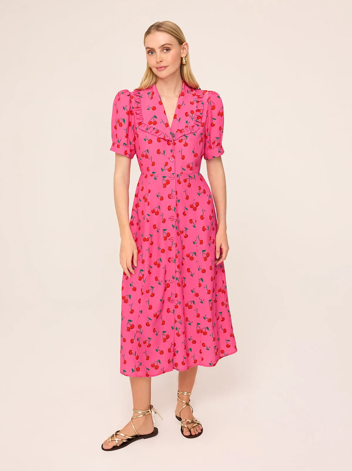Bethany Pink Cherry Tea Dress
