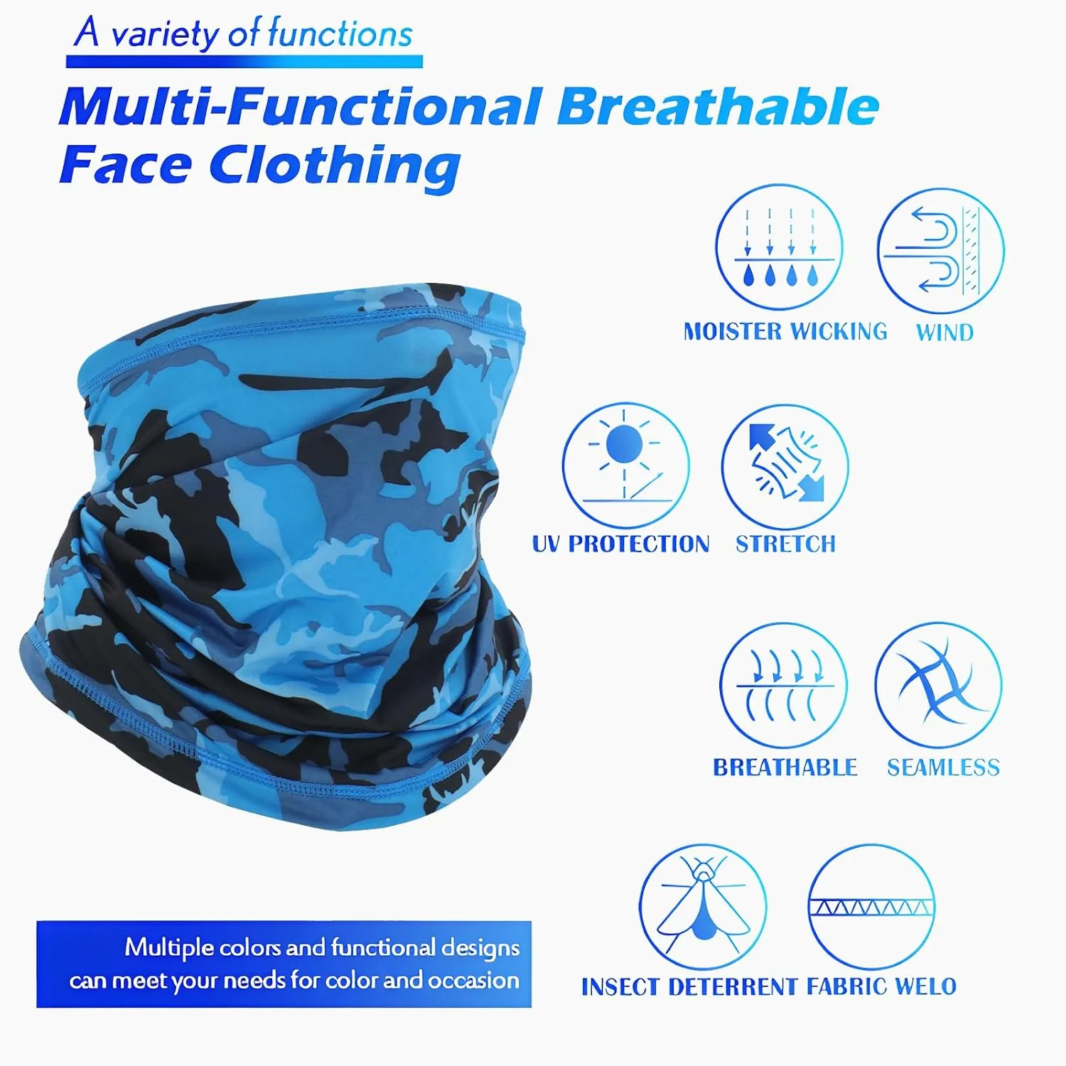 Breathable Neck Gaiter Face Scarf Mask for Men Women Hiking, Cycling, Sports, Fishing, Sun UV Protection Bandana
