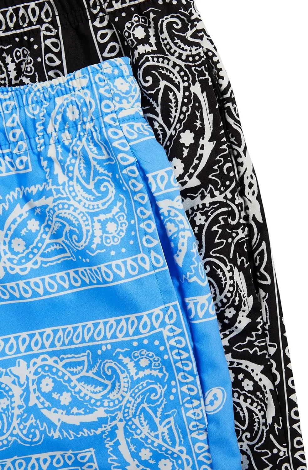 Floerns 2 Pack Men's Boho Drawstring Waist Paisley Print Summer Beach Shorts