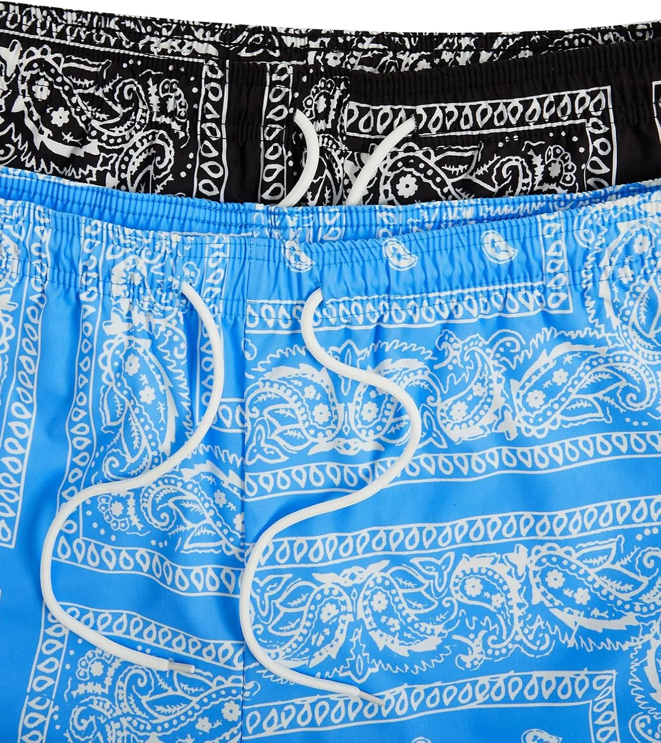 Floerns 2 Pack Men's Boho Drawstring Waist Paisley Print Summer Beach Shorts
