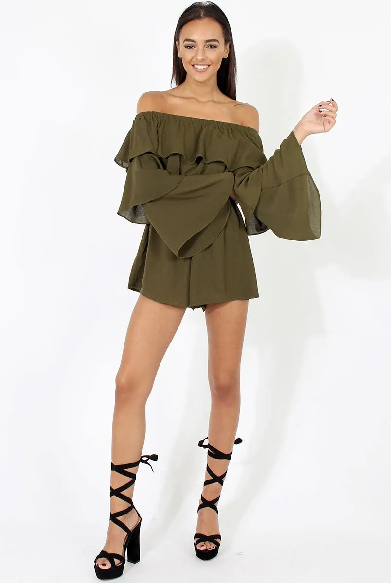 Green Layered Bardot Playsuit - Barbara