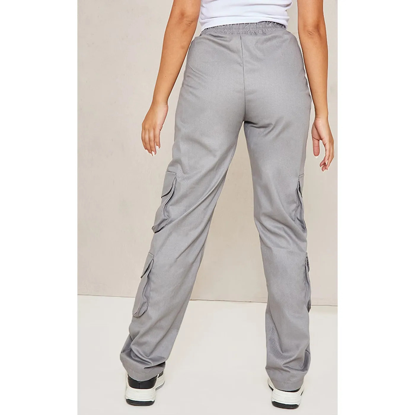 Grey V-Hem Cargo Trousers