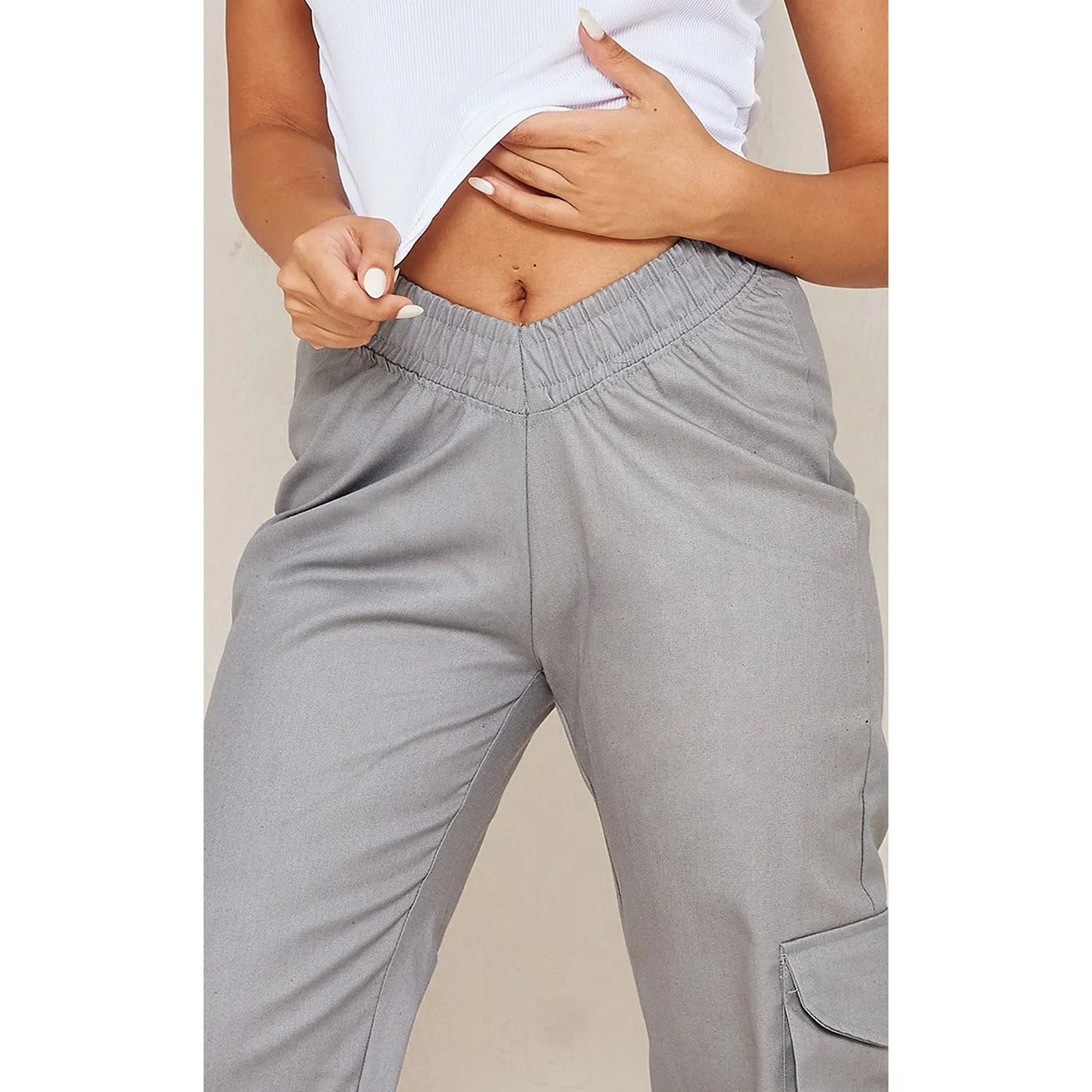 Grey V-Hem Cargo Trousers