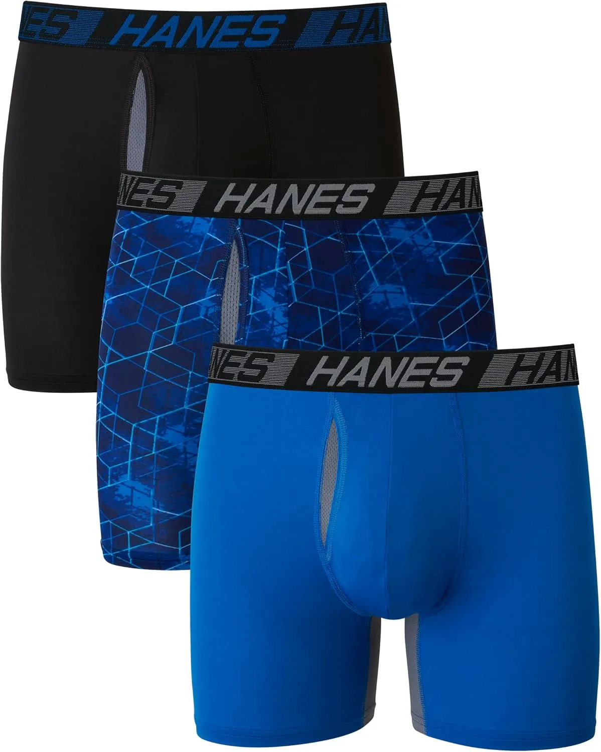 Hanes Mens Total Support Pouch Boxer Briefs, X-Temp Cooling, Moisture-Wicking Underwear, Regular, Long-leg and Trunk, 3-Pack
