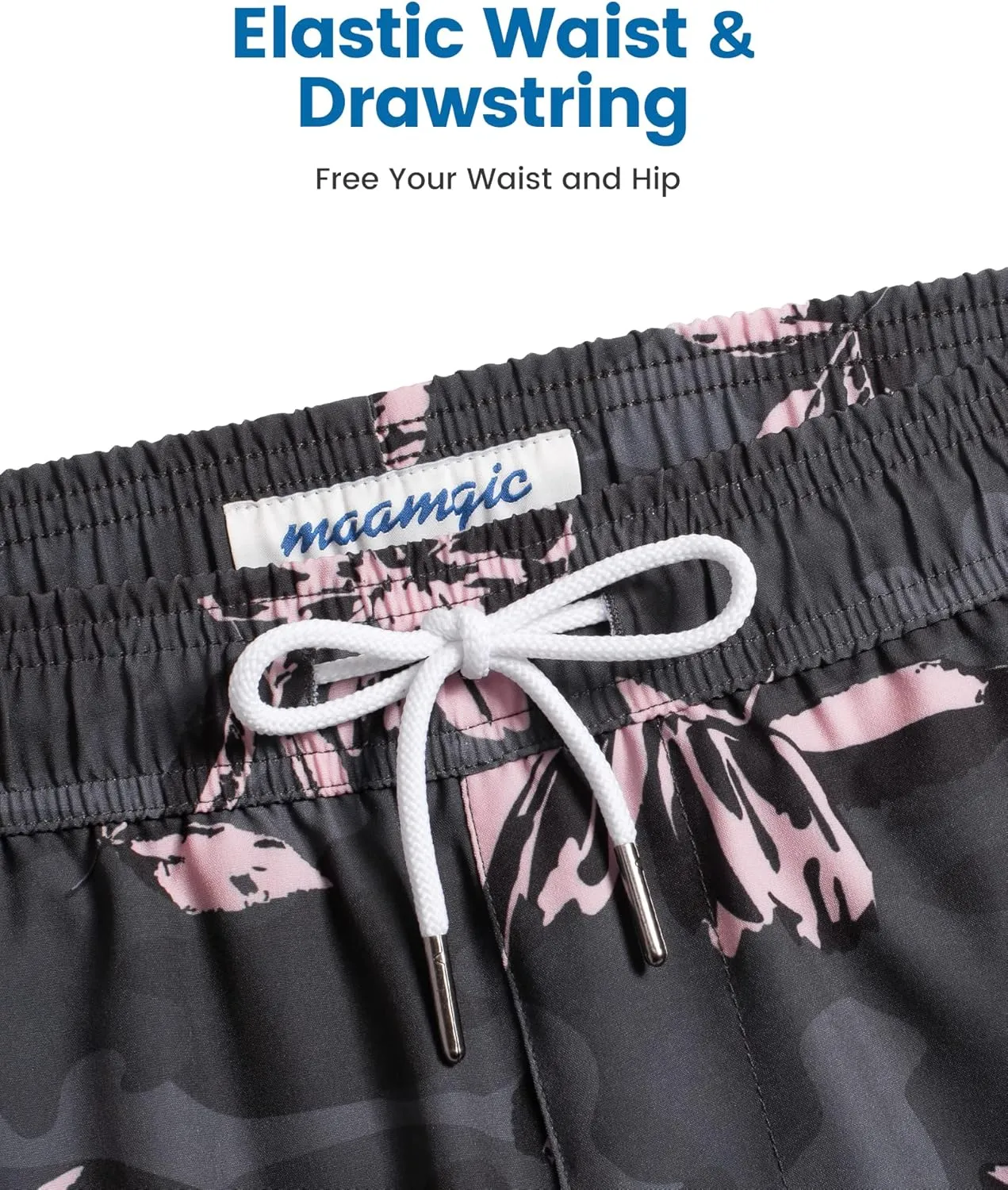 maamgic Mens Swim Trunks with Compression Liner 5" Stretch Beach Shorts Quick Dry with Zipper Pockets No-Chafing Board Shorts