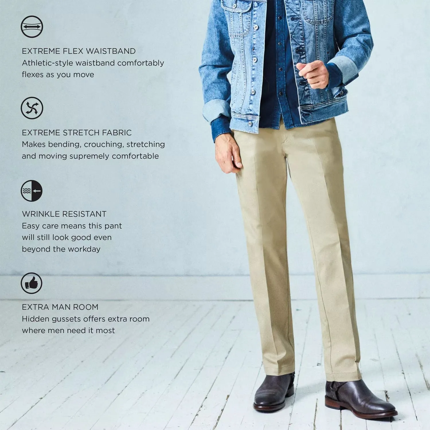 Men's Lee Performance Series Extreme Comfort Khaki Relaxed Flat Front Trousers