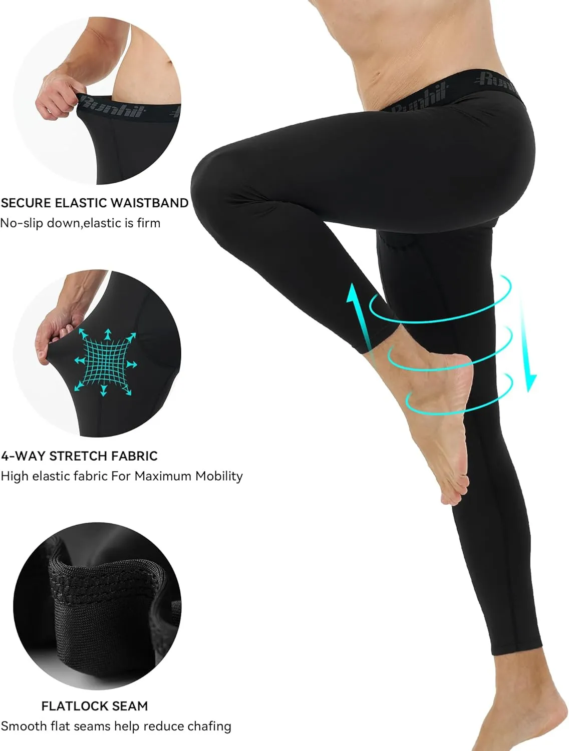 Runhit Men??s Compression Pants Running Tights Workout Leggings Athletic Base Layer Pants for Sports Yoga Basketball