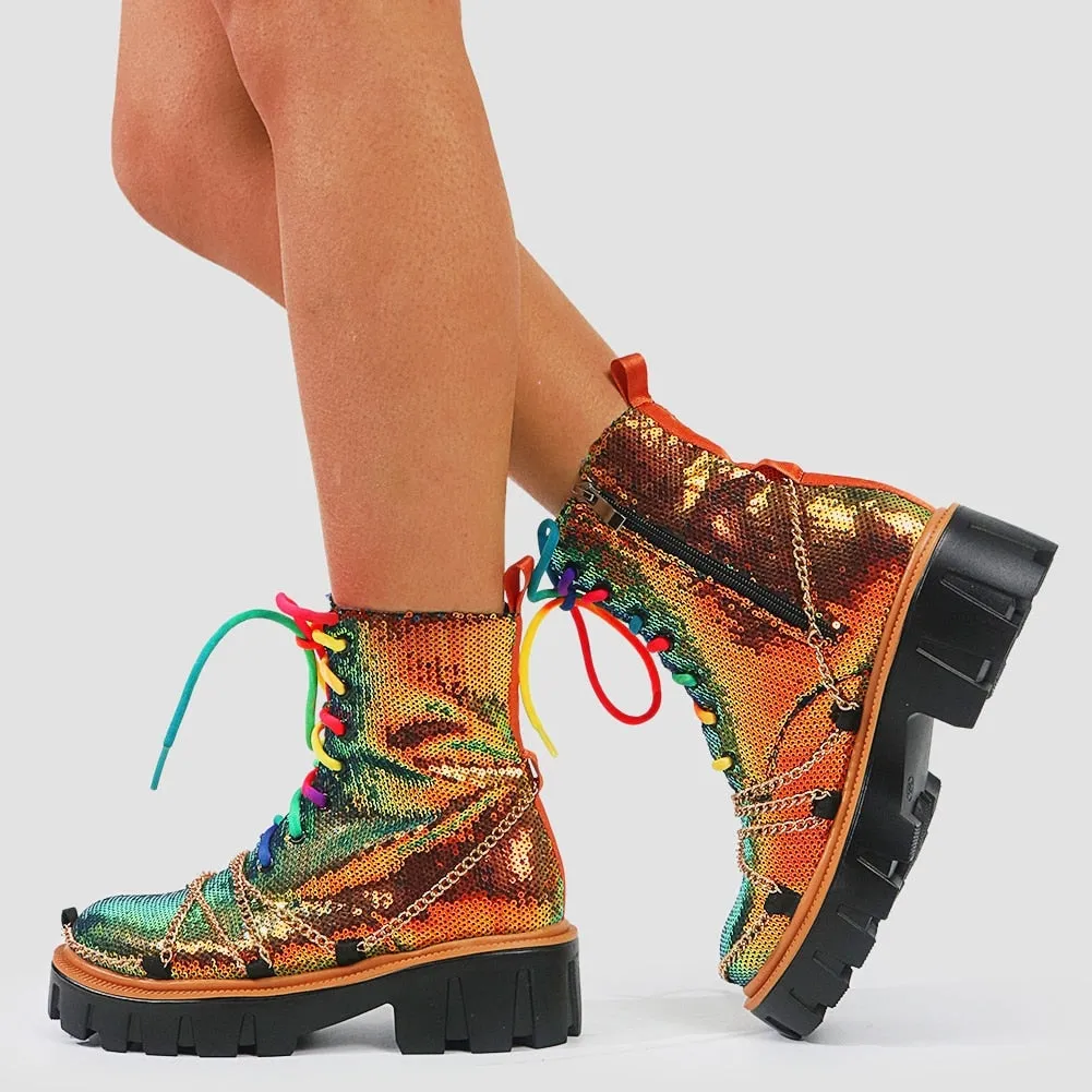 Sequin Combat Booties
