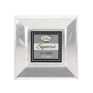 Squares - Clear 6.5" Square Plastic Dinner Plates (Case Qty: 120)